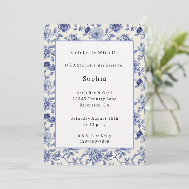 Invitation Jolie Fête des Fleurs Bleues   (Debout devant)