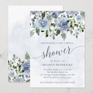 Invitation Jolie Fête des mariées d'aquarelle bleu foncé