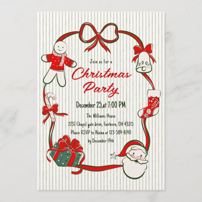 Invitation Jolie fête dessinée à la main Noël Party (Devant)