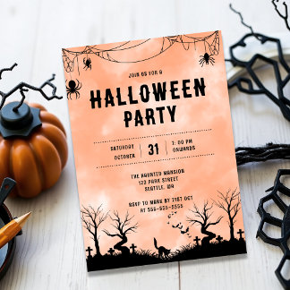 Invitation Jolie Fête d'Halloween Adulte aux Teintes Orange e
