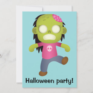 Invitation Jolie fête d'Halloween de fille Zombie Cartoon