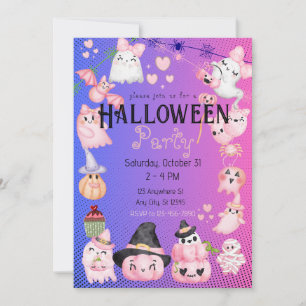 Invitation Jolie fête d'Halloween Enfants Kawaii rose