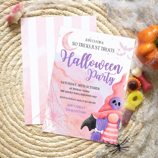 Invitation Jolie fête d'halloween gnome rose enfant (Créateur téléchargé)