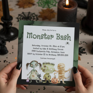 Invitation Jolie fête d'Halloween Monster Bash Éffrayant