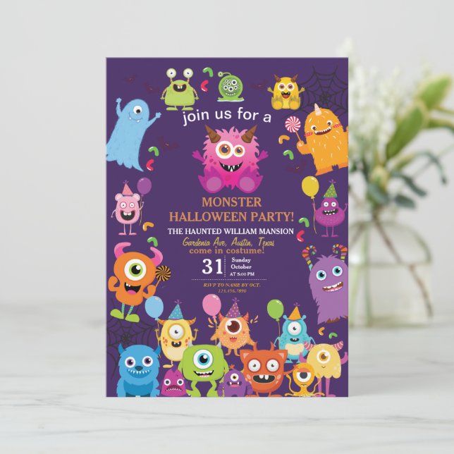 Invitation Jolie Fête D'Halloween Monster Costume Pour Enfant (Debout devant)