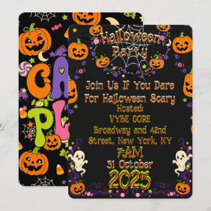 Invitation Jolie fête d'Halloween rétro kawaii pour enfants 