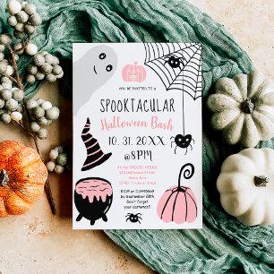 Invitation Jolie fête d'illustrations d'Halloween rose pour e