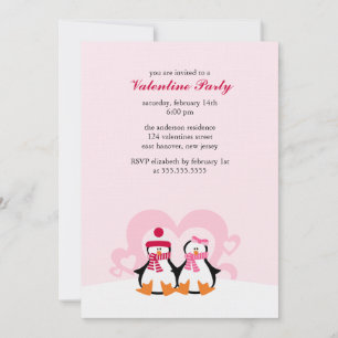 Invitation Jolie fête du Jour des Valentines de Penguin Coupl