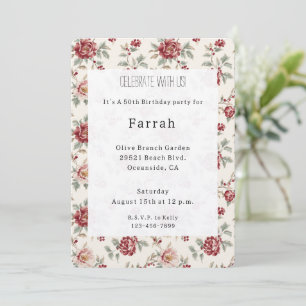 Invitation Jolie Fête Florale Rouge Crème Chic