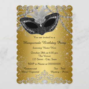 Invitation Jolie fête masquée noire et or