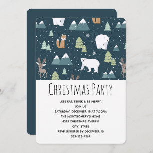 Invitation Jolie fête Motif des animaux d'hiver de Noël
