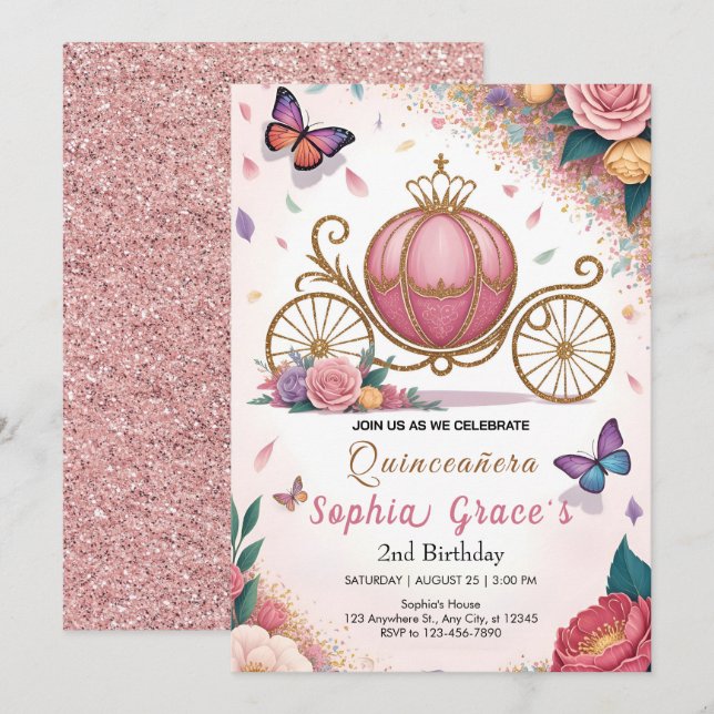 Invitation Jolie Fête Papillon Floral (Devant / Derrière)