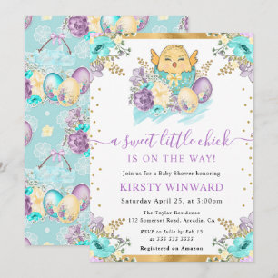 Invitation Jolie Fête Prénatale de Bébé Pâques Florale Aquare
