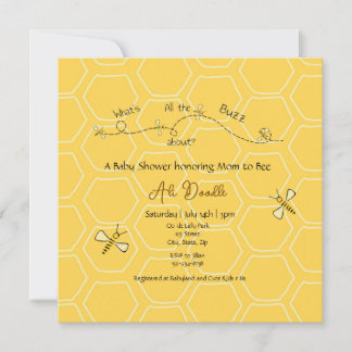 Invitation Jolie fête prénatale "Maman à Bébé abeille" en jau