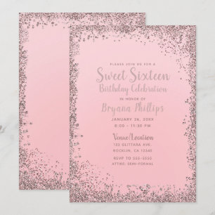 Invitation Jolie fête Sweet 16 avec bordure pailletée rose do