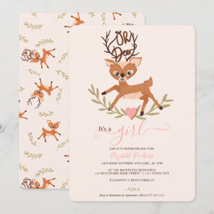 Invitation Jolie feuille de bois blanc oh baby shower de cerf