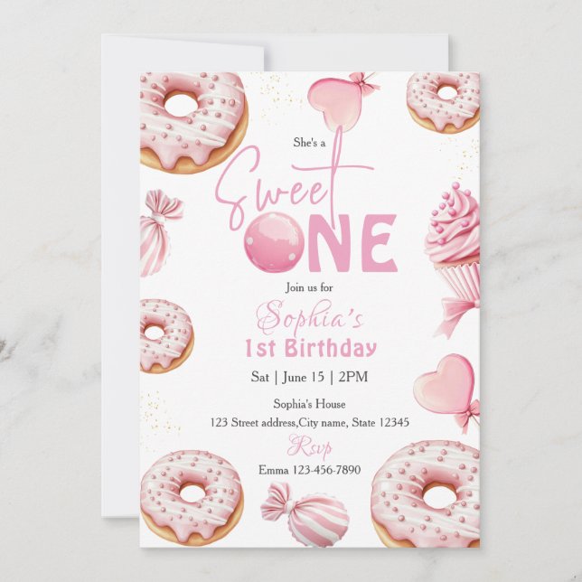 Invitation Jolie Fille 1er Anniversaire (Devant)