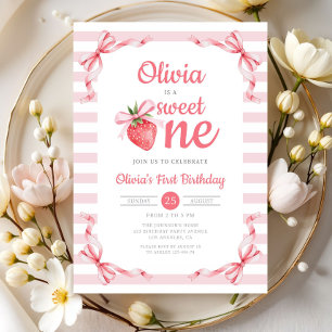Invitation Jolie Fille à la Fraise 1er Anniversaire