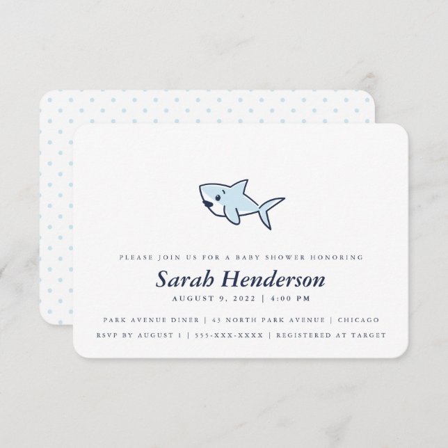Invitation Jolie fille à la main Baby shower de requin garçon (Devant / Derrière)