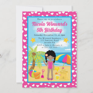 Invitation Jolie fille afro-américaine plage enfants annivers