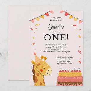 Invitation Jolie fille animal de fête pour son 1er anniversai