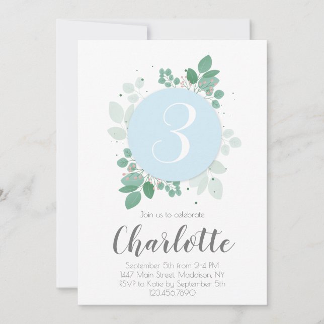 Invitation Jolie fille Anniversaire fleuri (Devant)