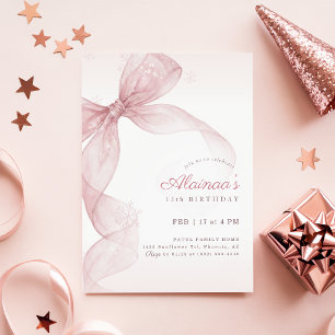 Invitation Jolie Fille au Nœud Rose 15e Fête d'anniversaire d