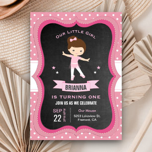 Invitation Jolie fille au tutu rose Ballerine Fête du premier