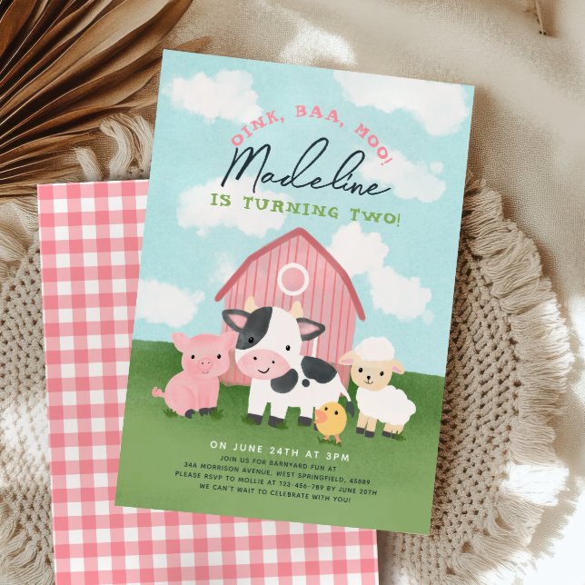 Invitation Jolie fille aux animaux de la ferme Barnyard 2e an (Créateur téléchargé)