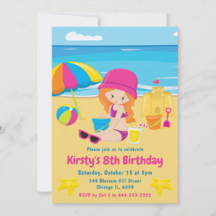 Invitation Jolie Fille aux Cheveux Roux Eté Plage Anni