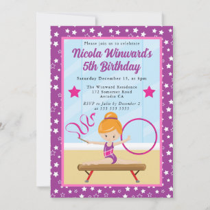 Invitation Jolie fille aux cheveux roux gymnaste  Anniversair