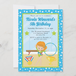 Invitation Jolie fille aux cheveux roux gymnaste  Anniversair