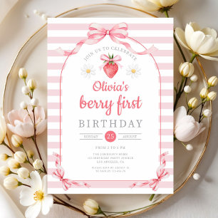 Invitation Jolie Fille aux Fruits Rouges 1er Anniversaire