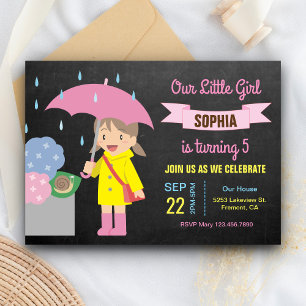 Invitation Jolie Fille avec Parapluie   Fête d'anniversaire p