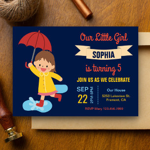 Invitation Jolie Fille avec Parapluie   Fête d'anniversaire p