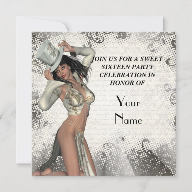 Invitation Jolie fille avec sweet sixteen de lys (Devant)