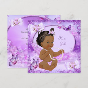 Invitation Jolie fille Baby shower papillon pourpre Ethnique