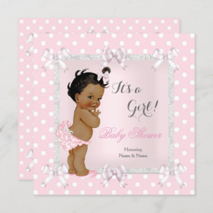 Invitation Jolie fille Baby shower rose gris ethnique