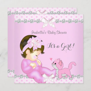 Invitation Jolie fille Baby shower rose Poka Dot Kitten 2