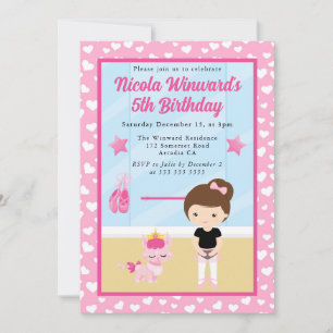 Invitation Jolie fille brune ballerine anniversaire enfants 
