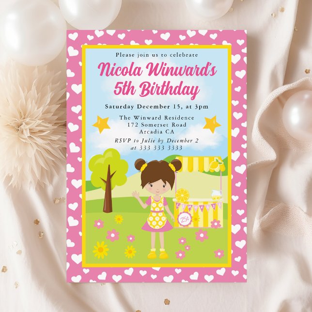 Invitation Jolie fille brune de la limonade Anniversaire des  (Créateur téléchargé)