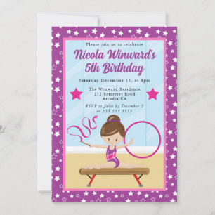 Invitation Jolie fille brune gymnaste Anniversaire des enfan