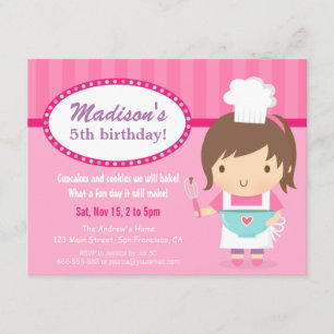 Invitation Jolie Fille Chef Cuisine Pâtisserie Fête d'Anniver