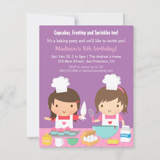Invitation Jolie Fille Chef Cupcake Fête d'Anniversaire de Pâ (Devant)