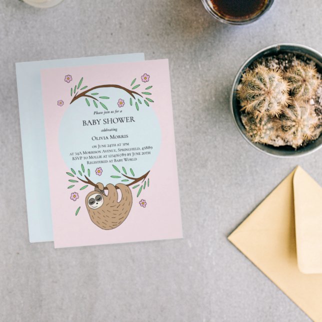 Invitation Jolie fille couchant et nom Baby shower (Créateur téléchargé)