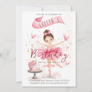 Invitation Jolie fille d'anniversaire tenue de ballerine à tu