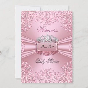 Invitation Jolie fille de Baby Shower Couronne en dentelle ro