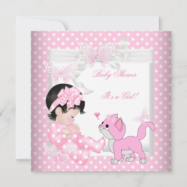 Invitation Jolie Fille de Bain Bébé Rose Tache Kitten 3CC (Devant)