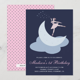 Invitation Jolie fille de ballet rose pour une fête d'anniver