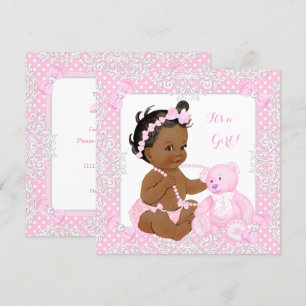 Invitation Jolie fille de douche bébé dentelle rose ours ethn